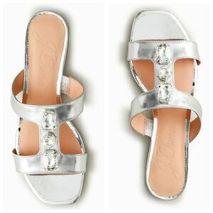 J Crew Hazel Jeweled Cutout Sandals in Metallic Leather Size 7